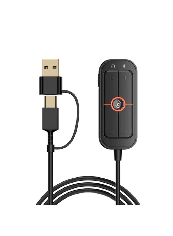 piva GS10 Sound Card Type-C to USB Controller for Clear Sound with 3.5 AUX Port and Microphone Controls Three EQ Adjustments and Mic and Headphone Volume Adjustment - Image 1